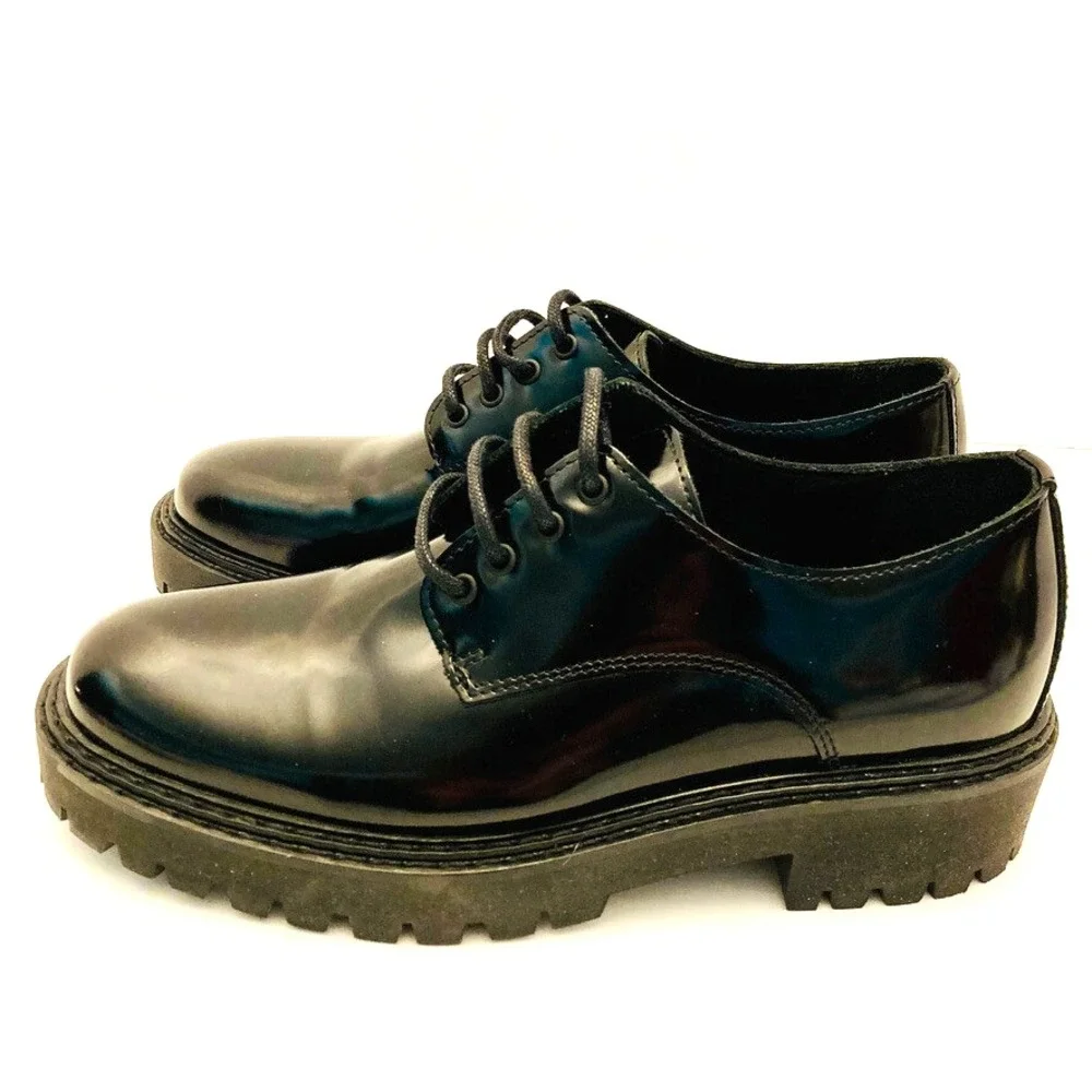 Maeve Anthropologie Platform Oxfords Womens 8 EU‎ 39 Black Leather Lug Sole - Picture 4 of 11
